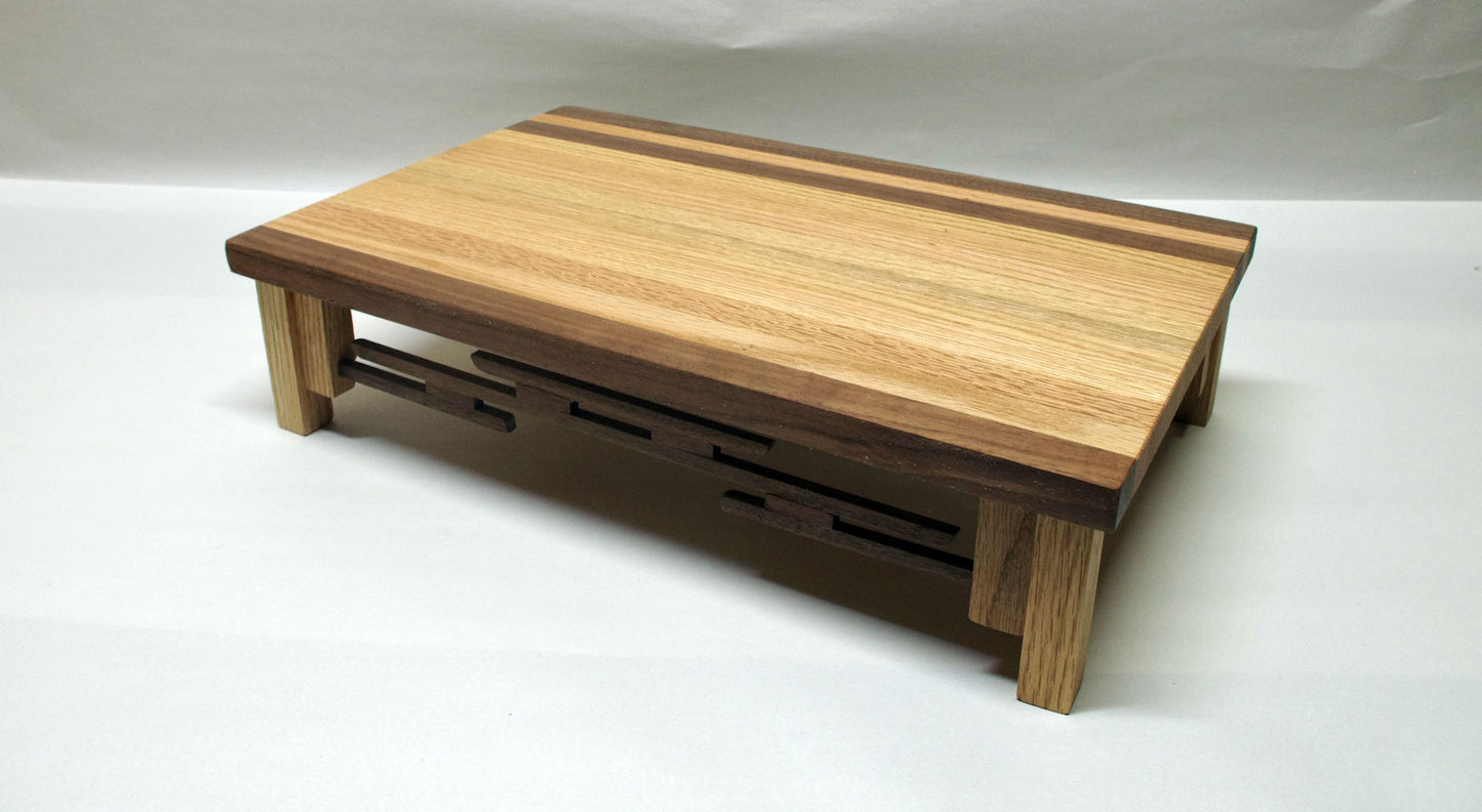 2184 - SOLD 08-15-2025 Bonsai Stand Lattice Style 16"L - 10"W - 4"H - Rare Natural Oak & Walnut Hardwood