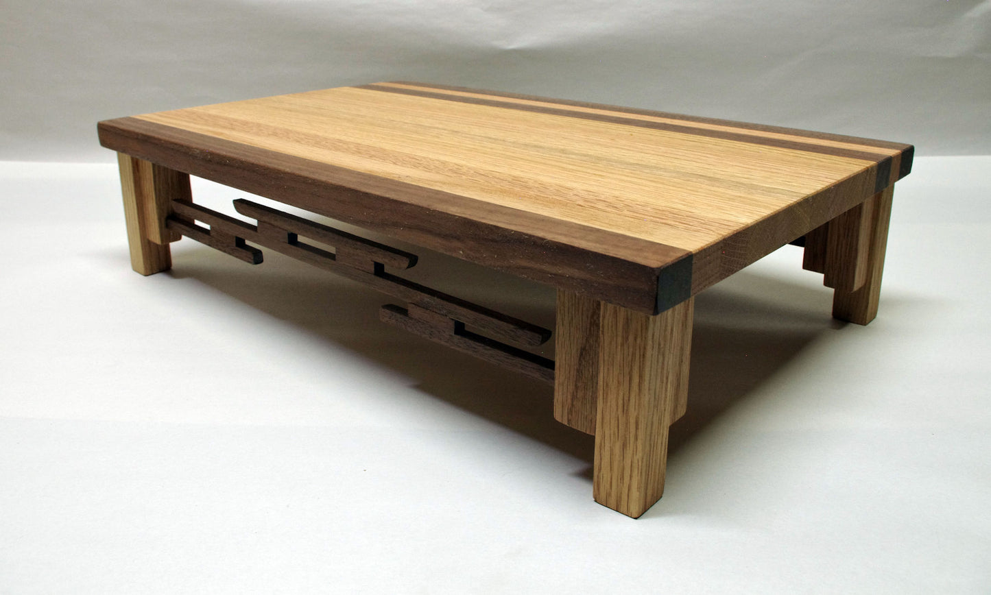 2184 - SOLD 08-15-2025 Bonsai Stand Lattice Style 16"L - 10"W - 4"H - Rare Natural Oak & Walnut Hardwood