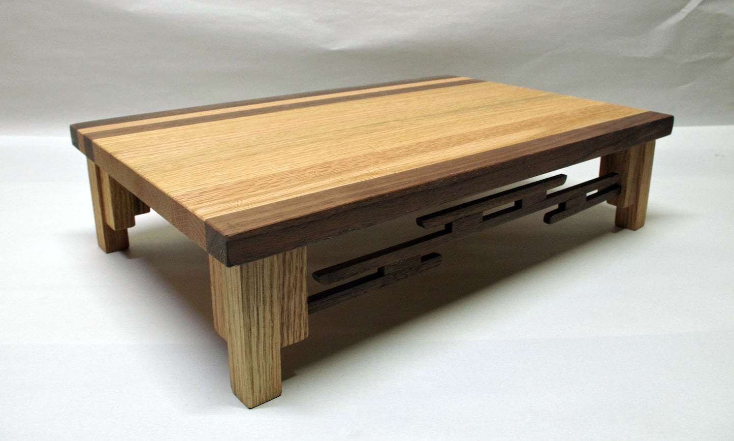 2184 - SOLD 08-15-2025 Bonsai Stand Lattice Style 16"L - 10"W - 4"H - Rare Natural Oak & Walnut Hardwood