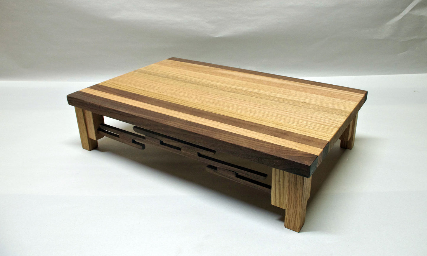 2184 - SOLD 08-15-2025 Bonsai Stand Lattice Style 16"L - 10"W - 4"H - Rare Natural Oak & Walnut Hardwood