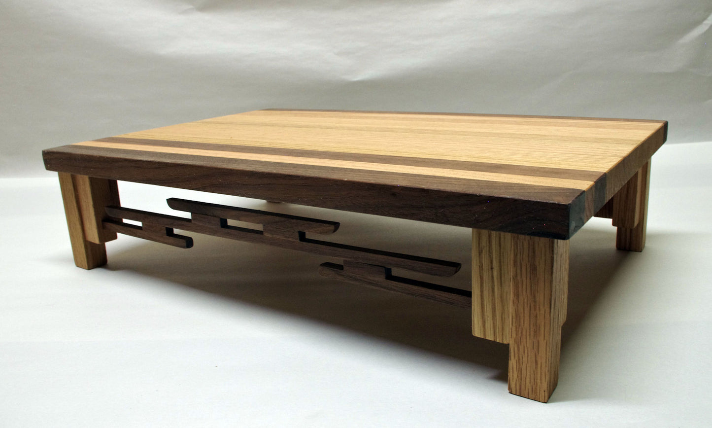 2184 - SOLD 08-15-2025 Bonsai Stand Lattice Style 16"L - 10"W - 4"H - Rare Natural Oak & Walnut Hardwood