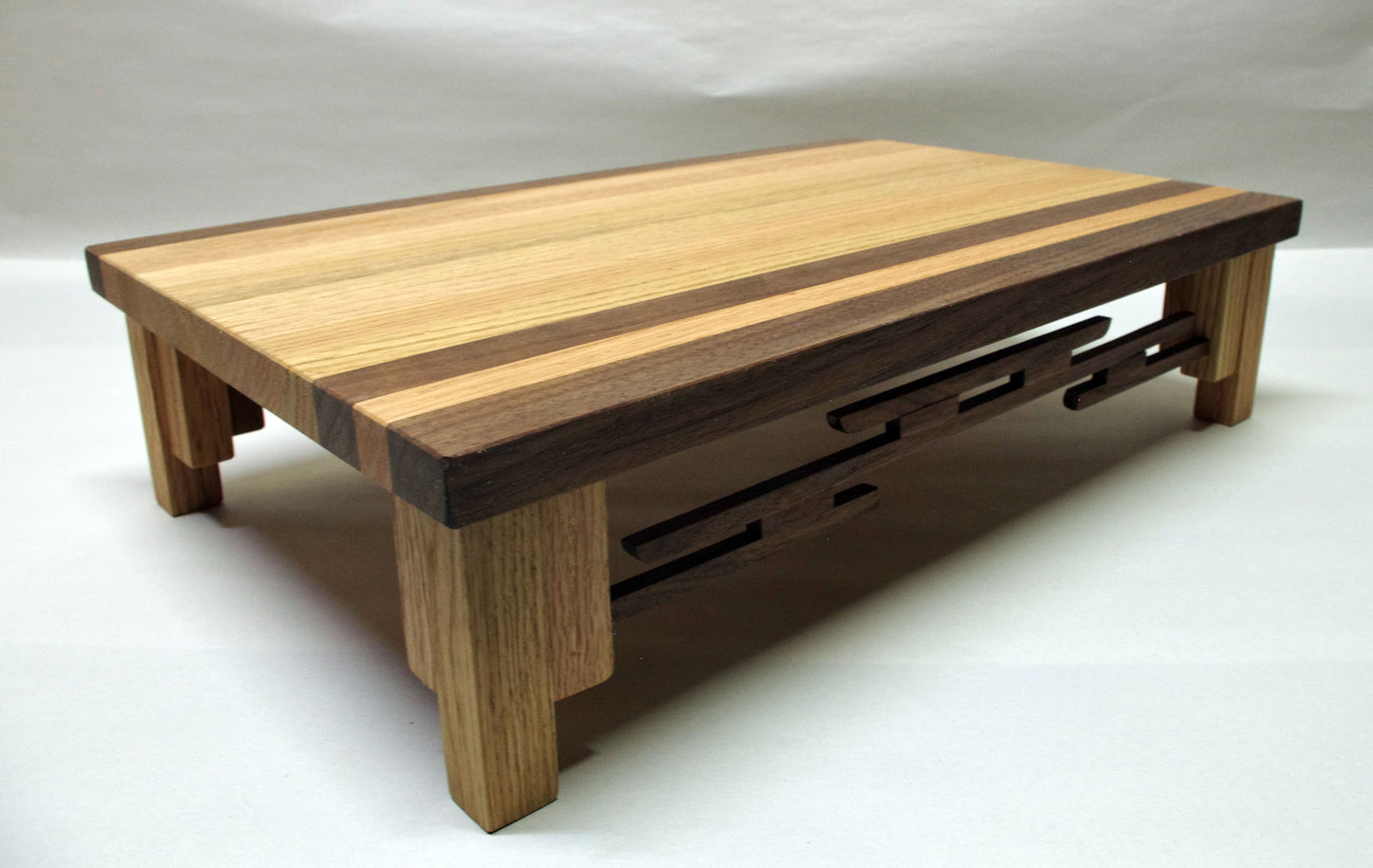 2184 - SOLD 08-15-2025 Bonsai Stand Lattice Style 16"L - 10"W - 4"H - Rare Natural Oak & Walnut Hardwood