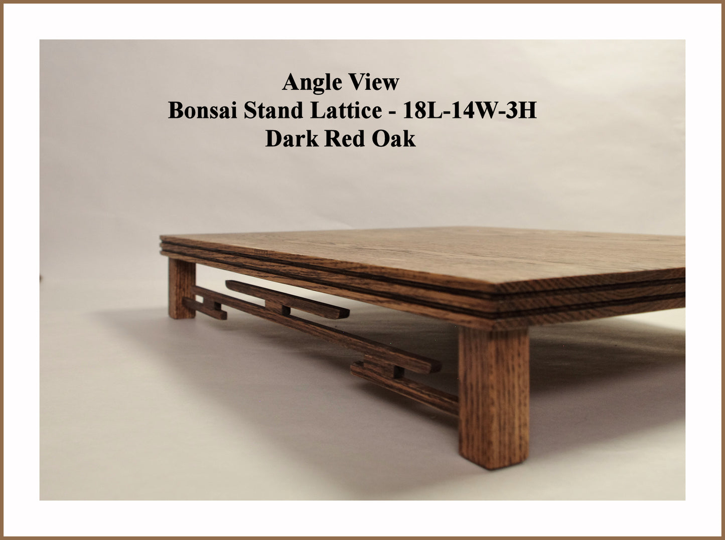 SOLD 08-03-2023 ON SALE Lattice Bonsai Stand 18L-14W-3H Dark Red Oak