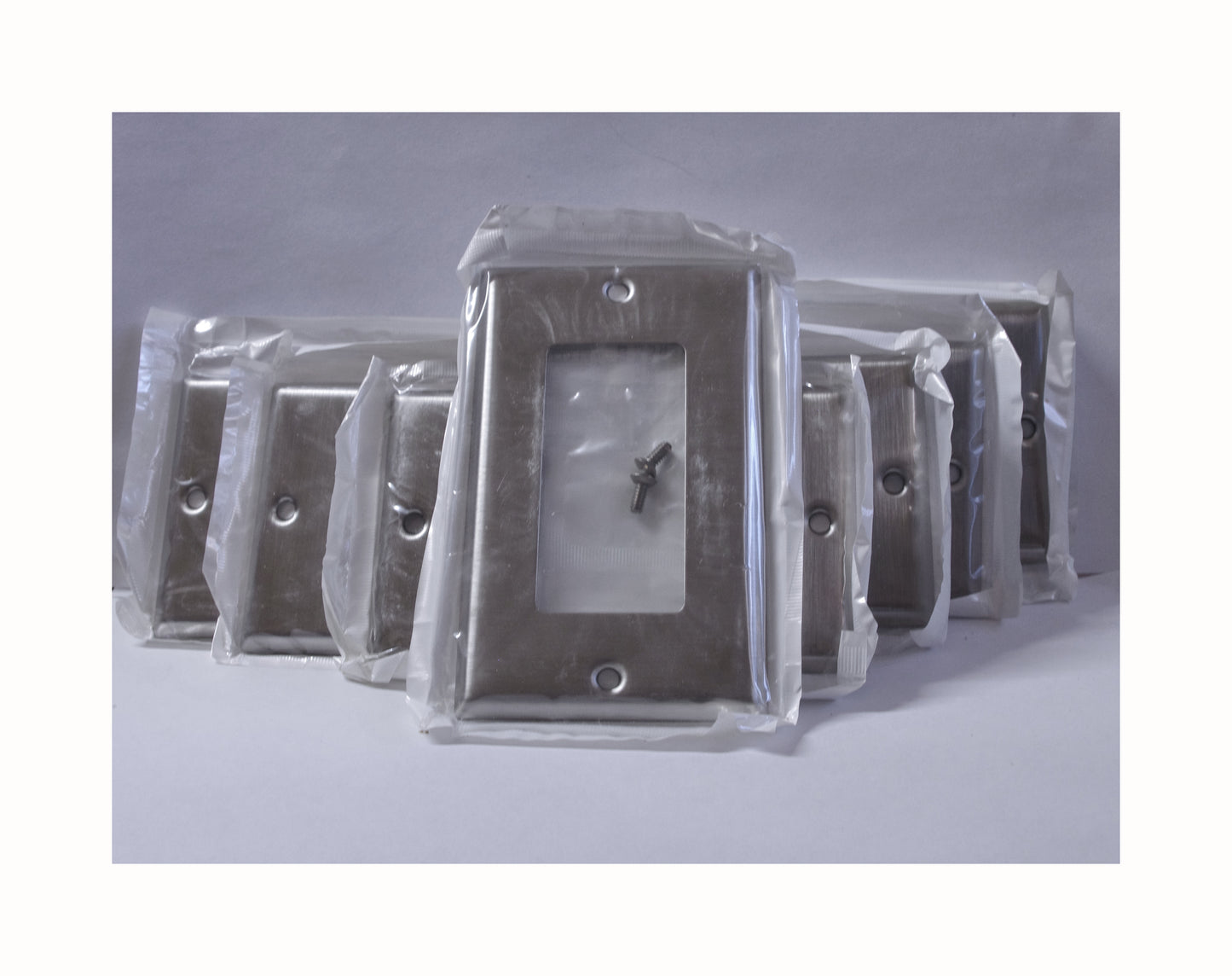 7 - Leviton Receptacle Metal Wall Plate Satin Finish 4 3/8" x 2 1/4"