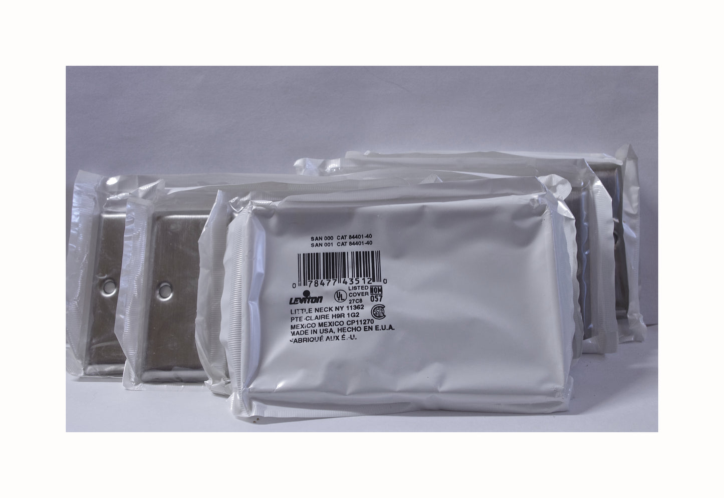 7 - Leviton Receptacle Metal Wall Plate Satin Finish 4 3/8" x 2 1/4"