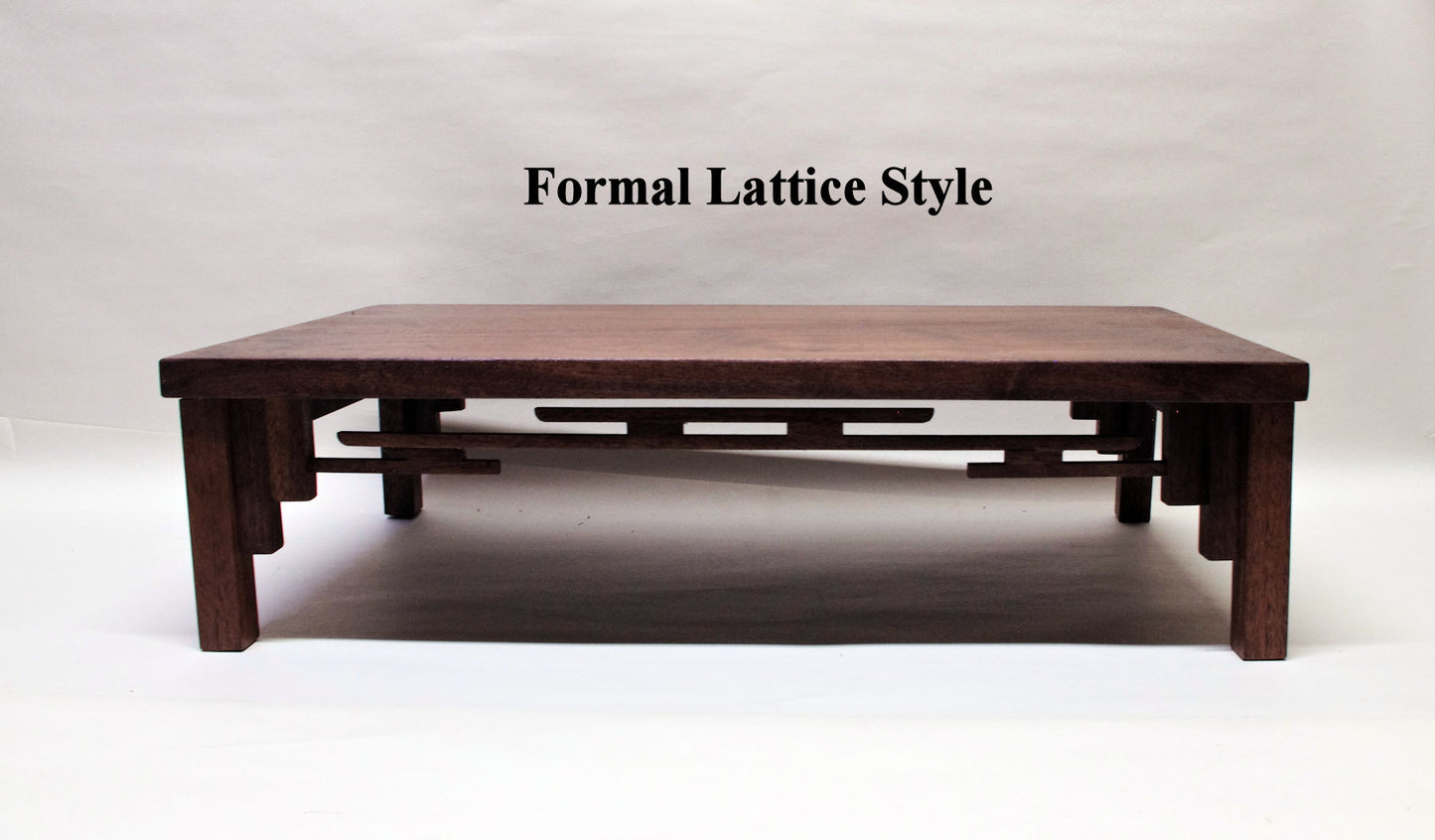 SOLD -07-21-2025 - 2180 - Bonsai Stand Lattice Formal Mission 22"L - 12 3/8"W - 6"H Red Walnut Hardwood