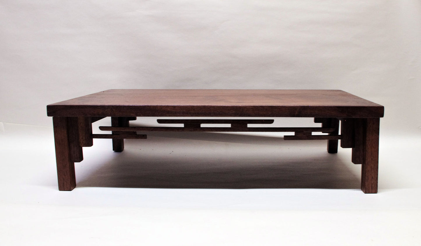SOLD -07-21-2025 - 2180 - Bonsai Stand Lattice Formal Mission 22"L - 12 3/8"W - 6"H Red Walnut Hardwood
