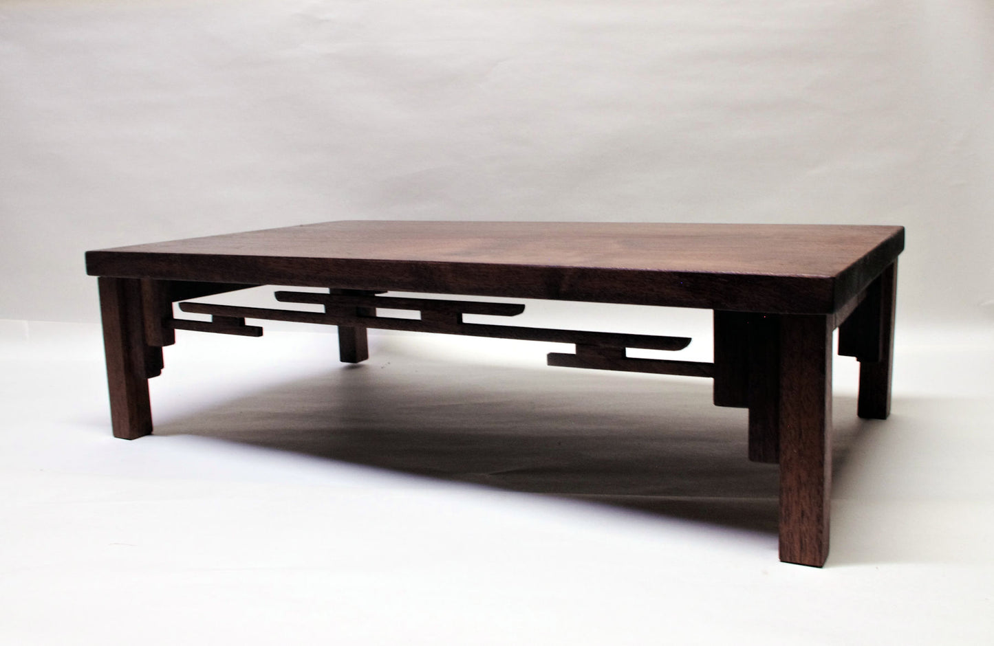 SOLD -07-21-2025 - 2180 - Bonsai Stand Lattice Formal Mission 22"L - 12 3/8"W - 6"H Red Walnut Hardwood