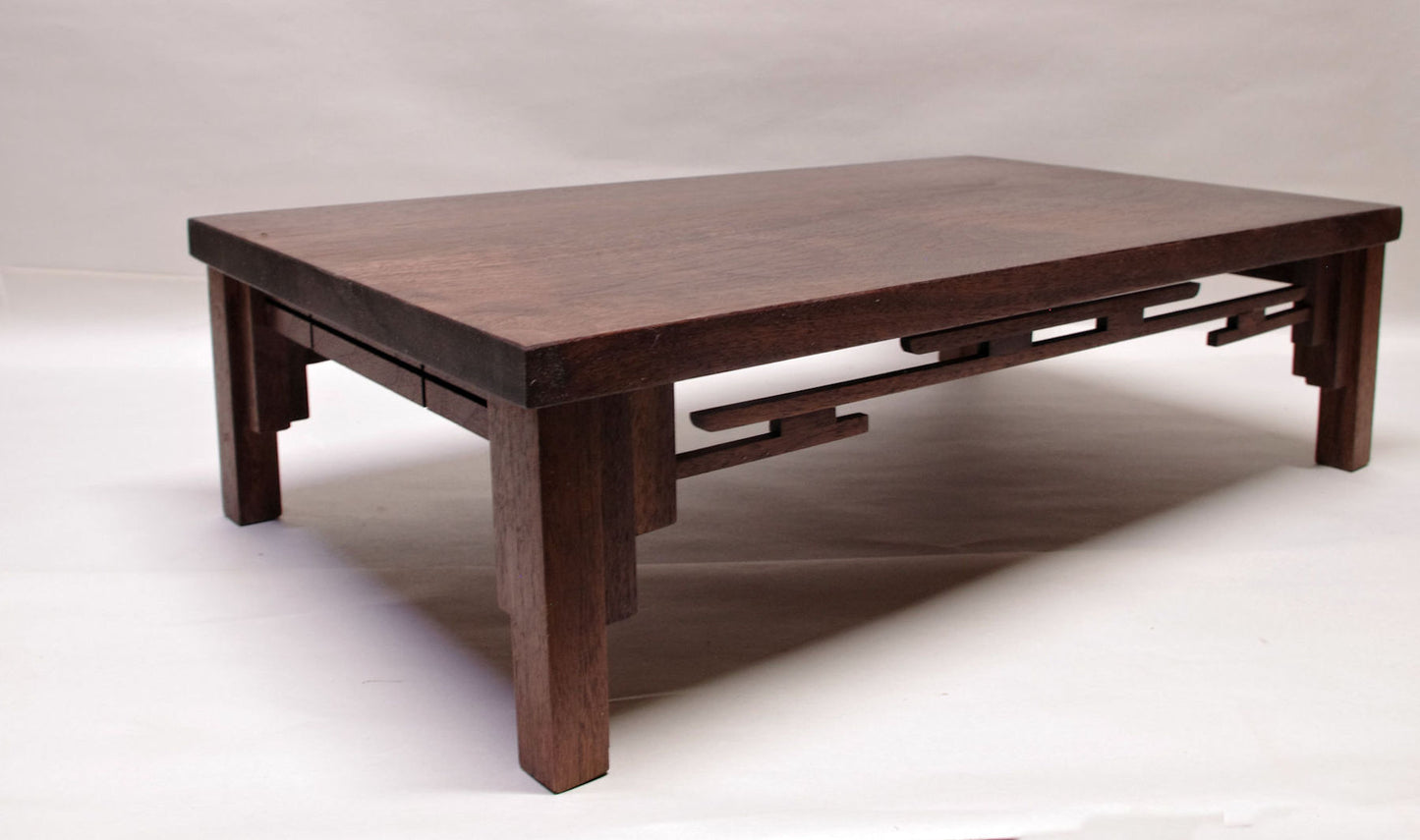 SOLD -07-21-2025 - 2180 - Bonsai Stand Lattice Formal Mission 22"L - 12 3/8"W - 6"H Red Walnut Hardwood