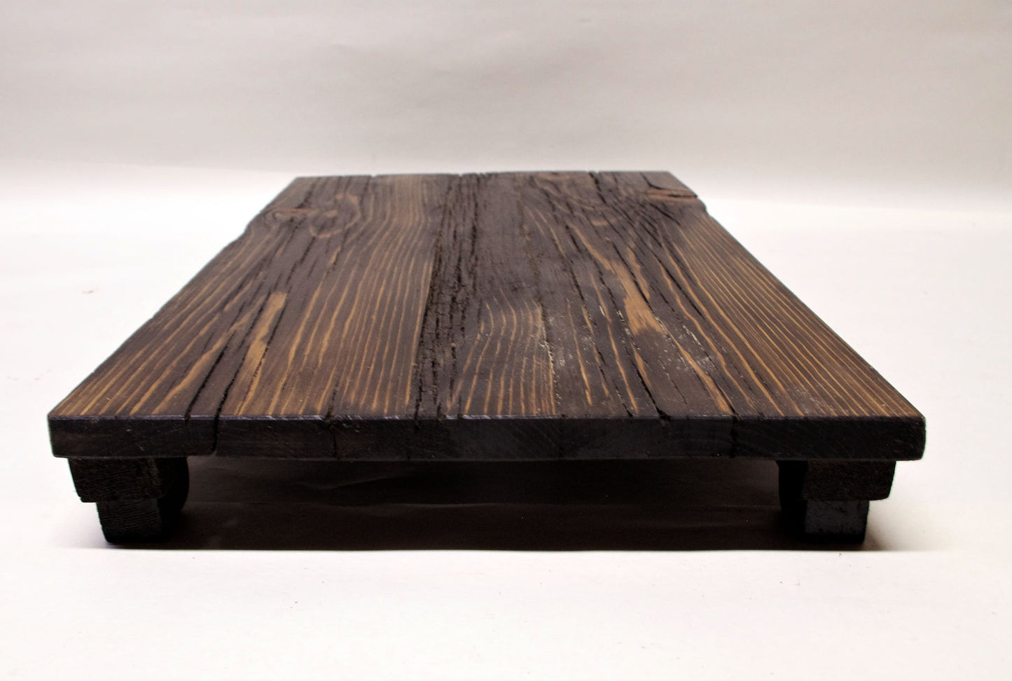 2167 - Bonsai Stand - Rustic - Low Profile 14.5"L - 9.5"W - 1.75"H w/ Live Edge black yellow accent