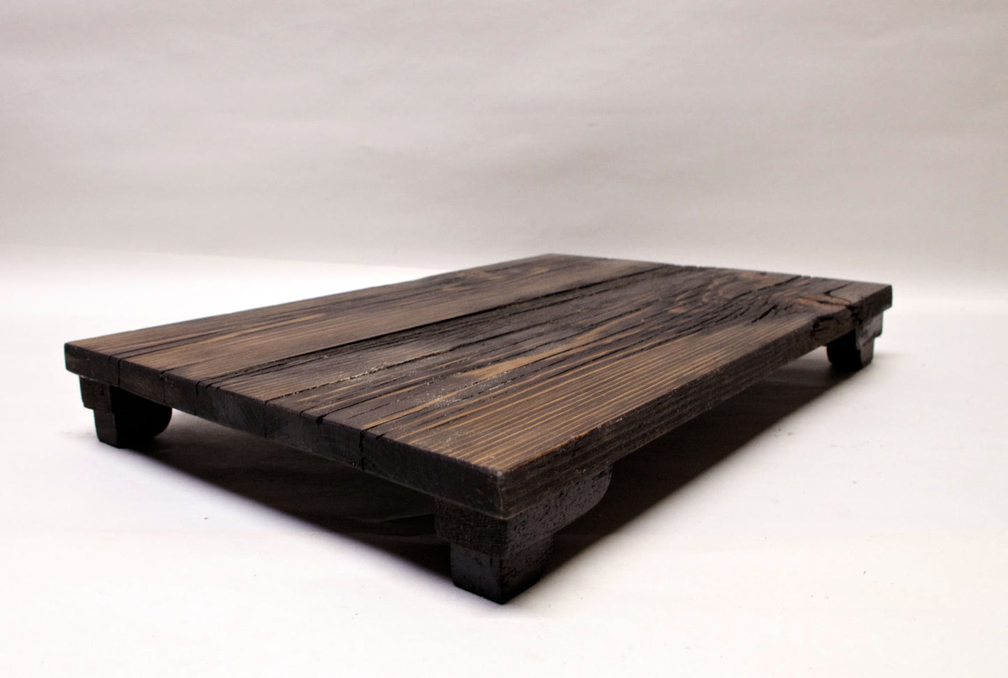 2167 - Bonsai Stand - Rustic - Low Profile 14.5"L - 9.5"W - 1.75"H w/ Live Edge black yellow accent