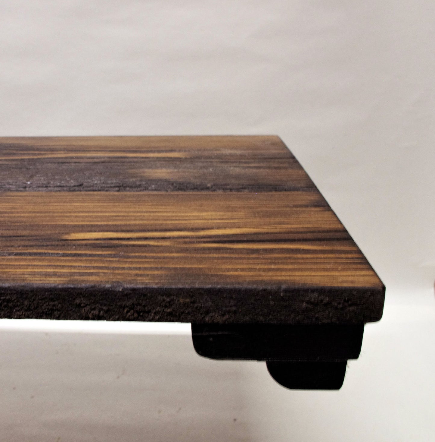 2167 - Bonsai Stand - Rustic - Low Profile 14.5"L - 9.5"W - 1.75"H w/ Live Edge black yellow accent