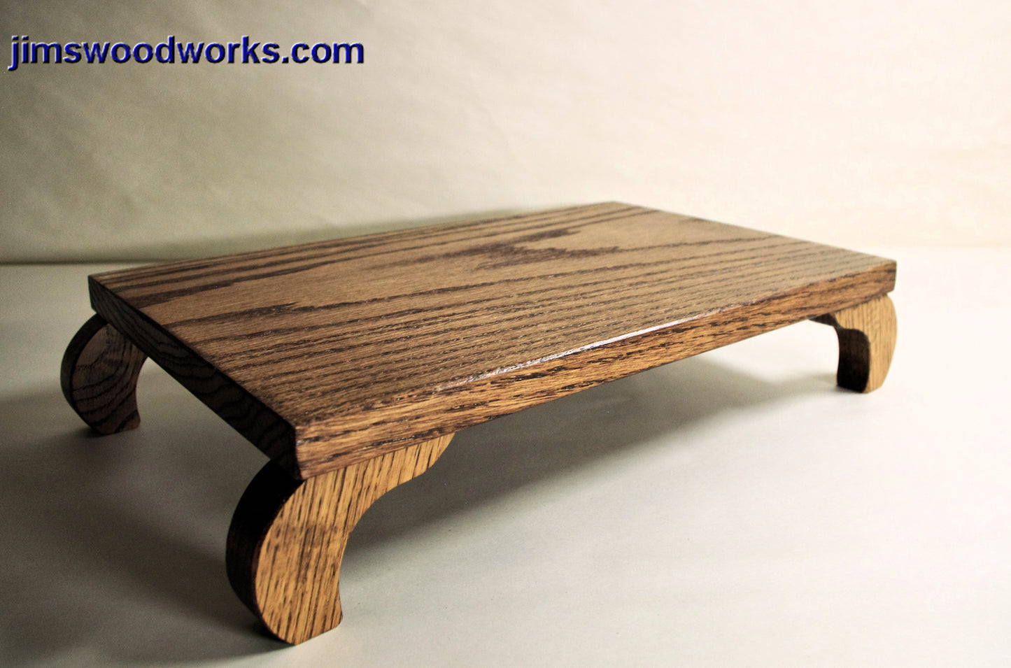 SOLD 08-03-2023 Bonsai Stand Table Curved Leg Dark Red Oak Hardwood 14L-9W-3H