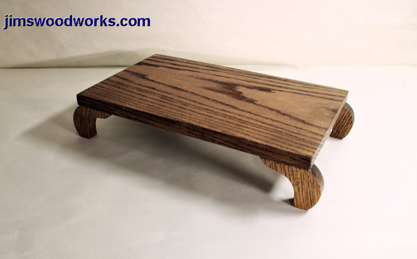 SOLD 08-03-2023 Bonsai Stand Table Curved Leg Dark Red Oak Hardwood 14L-9W-3H