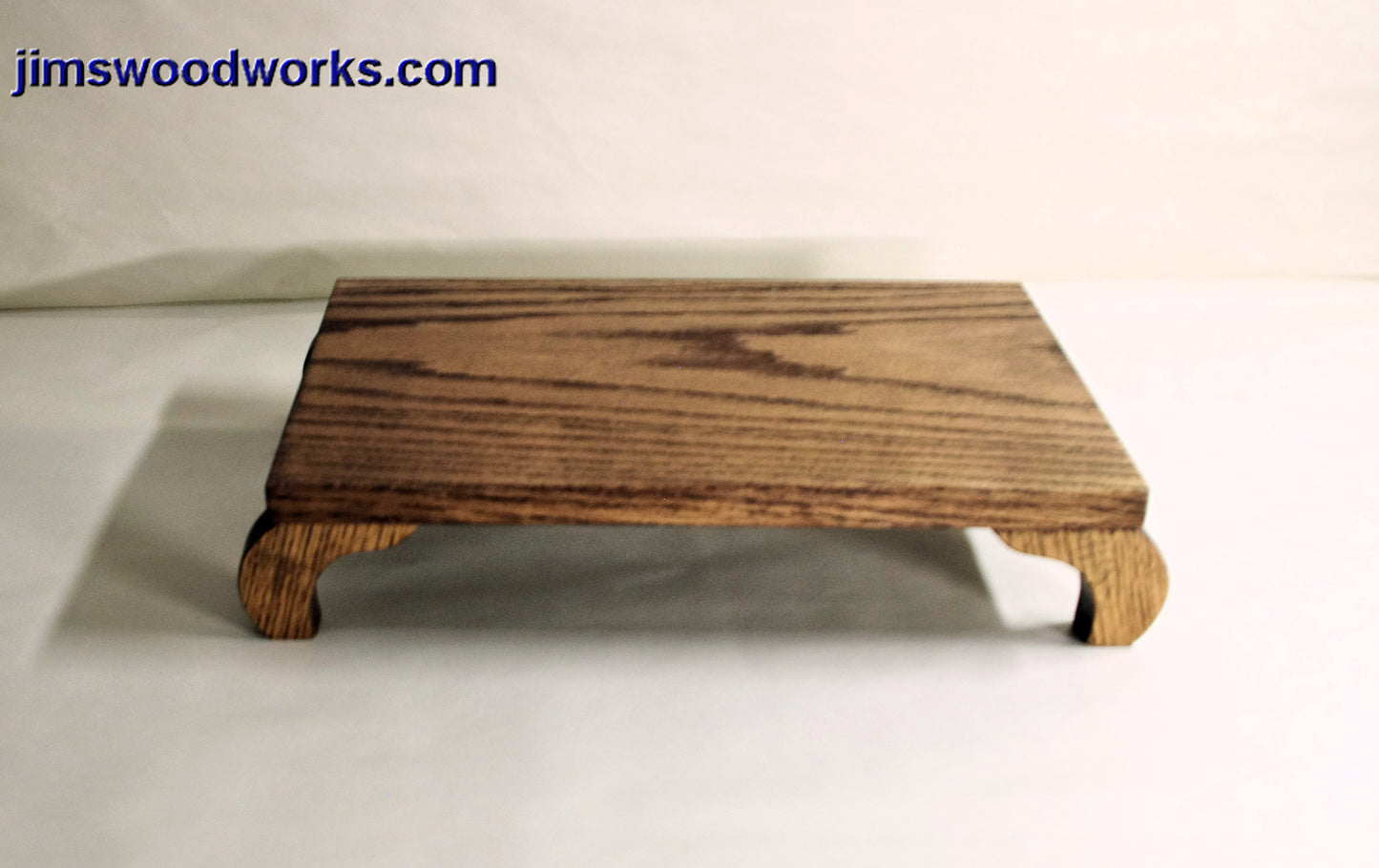 SOLD 08-03-2023 Bonsai Stand Table Curved Leg Dark Red Oak Hardwood 14L-9W-3H