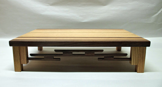 2184 - SOLD 08-15-2025 Bonsai Stand Lattice Style 16"L - 10"W - 4"H -  Rare Natural Oak & Walnut Hardwood