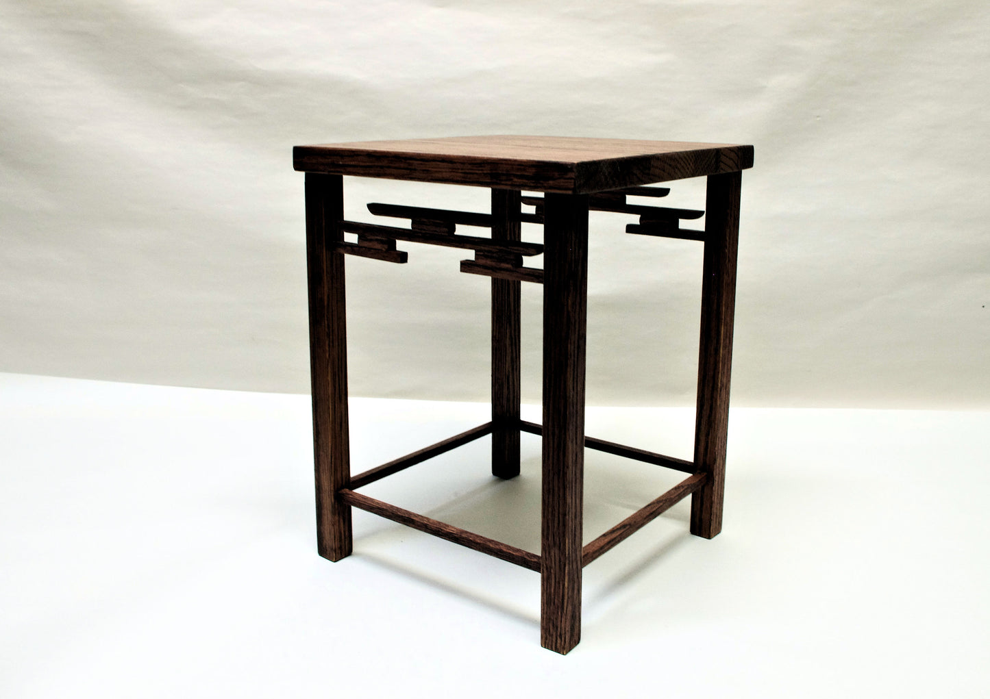 SOLD -2186 Cascade Bonsai Stand 8" Length x 8" Width x 10 3/8" Height  color is dark red oak