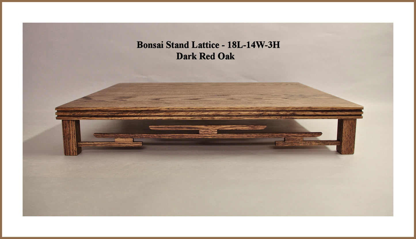 SOLD 08-03-2023 ON SALE Lattice Bonsai Stand 18L-14W-3H Dark Red Oak