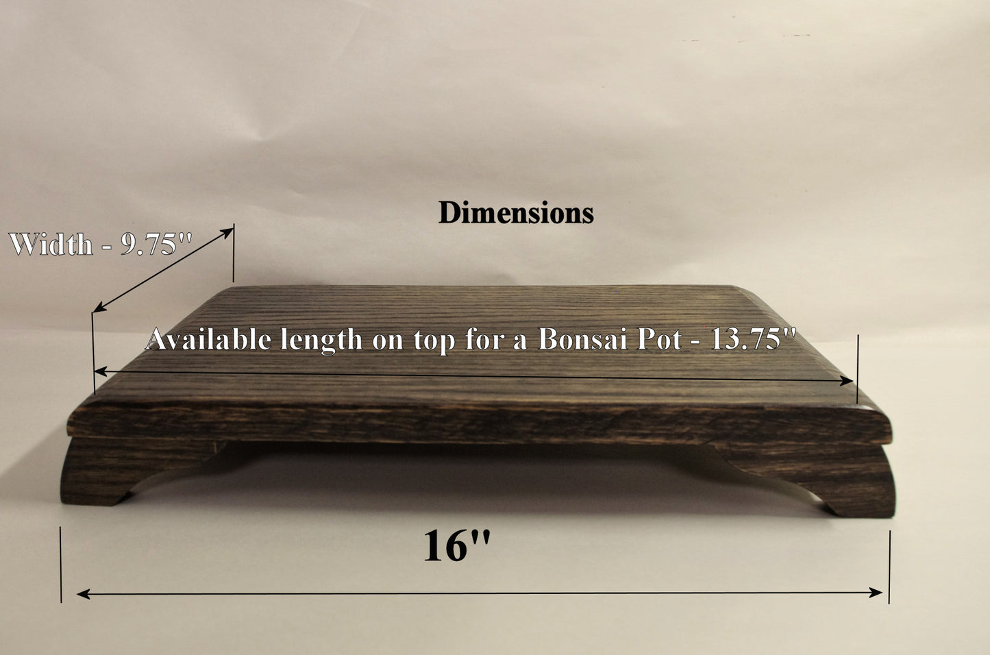 NEW IN STOCK - C2964-2023 Curved Leg Bonsai Stand oak with Antique Walnut Finish 16L-9.875W-2.25H