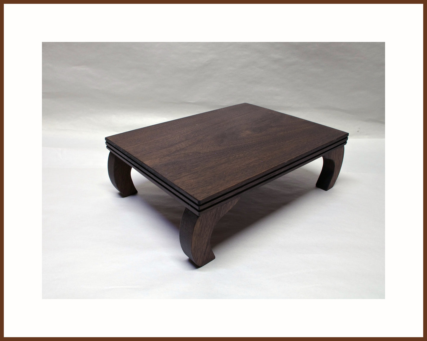 2145 - Curved Leg Bonsai Stand Walnut Hardwood - Dark Walnut Finish 12 3/8" Length, 9 1/4" Width, 4" Height