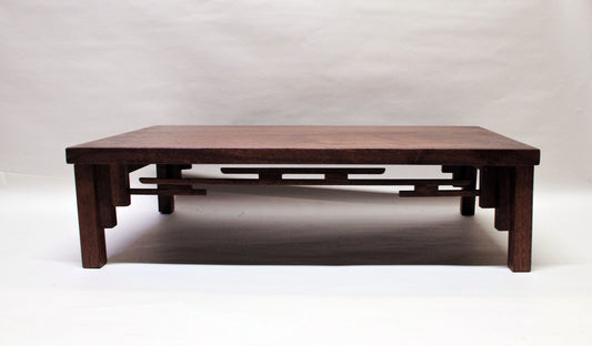 SOLD -07-21-2025 - 2180 - Bonsai Stand Lattice Formal Mission 22"L - 12 3/8"W - 6"H Red Walnut Hardwood
